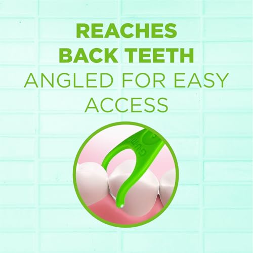 GUM Angled Floss Picks, Perfect for Tight Teeth, Extra Strong Shred-Resistant Dental Floss, Angled for Easy Reach, Dental Flossers for Adults, Fresh Mint Flavor, 75ct (4pk)