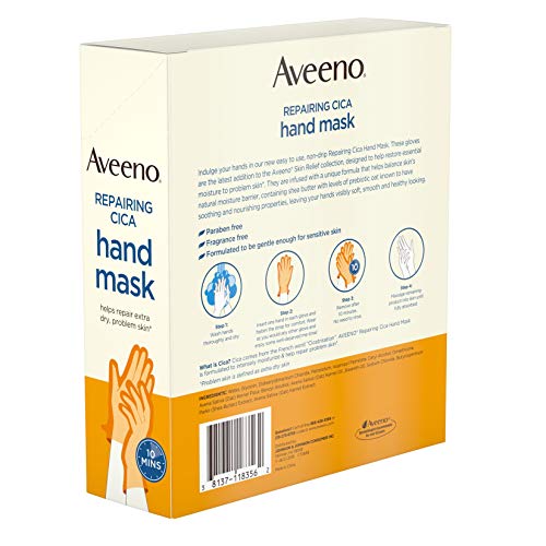Aveeno Repairing Cica Hand Mask With Prebiotic Oat and Shea Butter, 6 Count