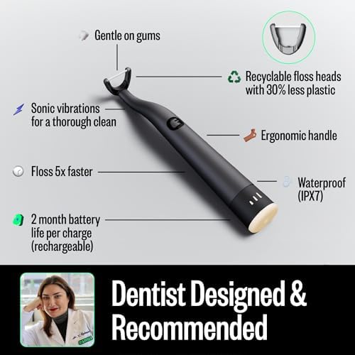FLAUS Electric Flosser (Shark Tank) 3 Speeds + 45 Refill Heads w/Gentle Gliding Floss for Sensitive Gum Care - Water Flosser Alternative, Dentist Recommended Tooth Flossers, Eco Dental Floss Picks