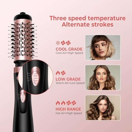 Hair Dryer Brush, 3-in-1 Rotating Round Hot Air Spin