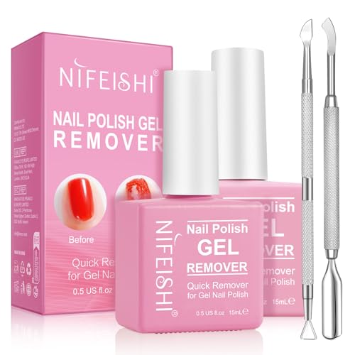 Gel Nail Polish Remover, (2PCS) Gel Polish Remover Kit, Professional Removes Soak-Off and UV Art Nail Lacquer in 3-5Mins, Don't Hurt Your Nails - 15Ml