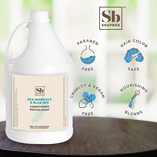 Soapbox Hair Conditioner, Sea Minerals & Blue Iris, Hydrating, Vegan, Color Safe, Sulfate Free & Silicone Free Conditioner Refill for Home & Professional Use - Gallon Size