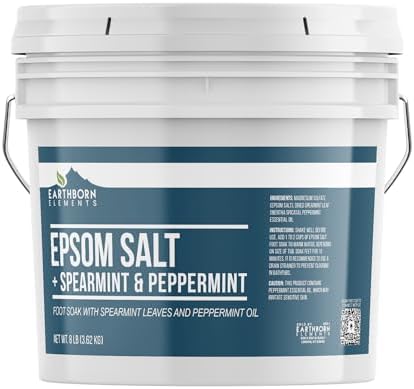Earthborn Elements Spearmint & Peppermint Epsom Salt Foot Soak, 1 Gallon Bucket, Minty Aroma, With Real Spearmint Leaves (8 Pounds)