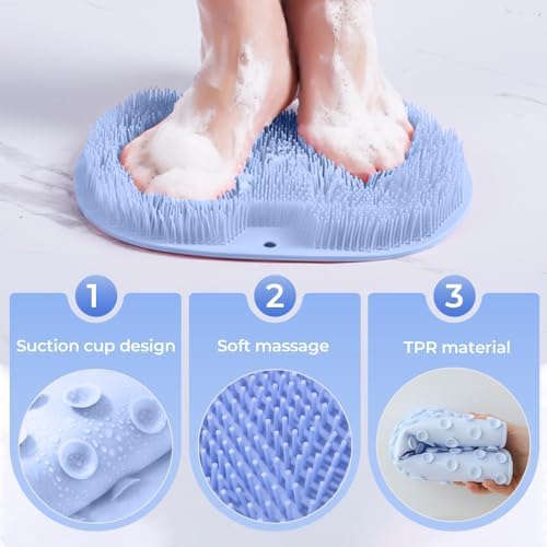 Shower Foot and Back Scrubber Mat,Body Scrubber,Wall Mounted Shower Foot Scrubber with Suction Cups,Exfoliating Silicone Massage Foot Cleaner for Shower (Dark Gray)