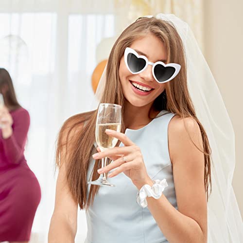 Satin Bridesmaid Scrunchies Bachelorette Hair Ties Set of 12 sunglasses Bridal Shower No Damage Hairties ideas Gift for Wedding Party Favors Bridesmaid Proposal Gifts (White&Sage Green)