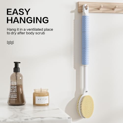 Shower Brush with Soft and Stiff Bristles,16"-24" Long Adjustable Telescopic Massage Handle,Dual-Sided Back Scrubber Bath Brush Body Exfoliator for Wet or Dry Brushing
