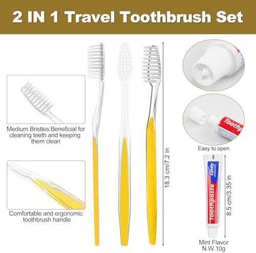 Disposable Toothbrushes with Toothpaste Individually Wrapped 5 Colors Bulk Toothbrush and Toothpaste 10g for Homeless,Shelter,Air Bnb/Hotel/Guest Apartment (100)