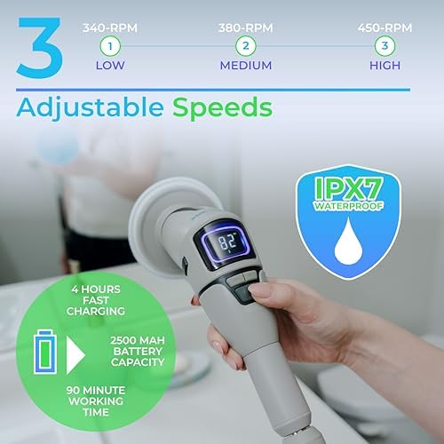 SpinWiz 2025 Model 10 in 1 Electric Spin Scrubber with 10 Replaceable Brushes | Spin Brush for Cleaning | Upgraded Battery | Electric Scrubber | Shower Scrubber with Long Handle