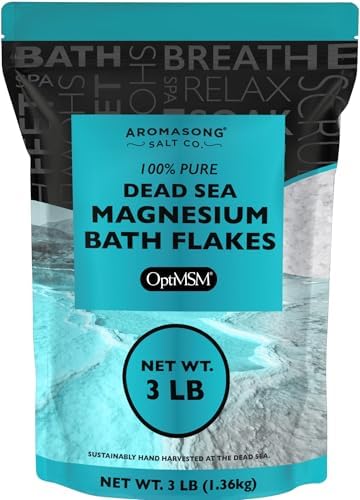 Aromasong RAW Magnesium Flakes + OptiMSM for Soaking 3 LB Resealable Pack - Muscle Relaxing Organic Bath Salts Magnesium Chloride Flakes, Mineral Soak.