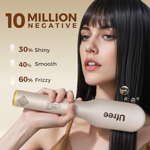 Ufree Hair Straightener Brush, 5 Temps Straightening Brush with Ionic Tech, Cool Air System, Dense Bristles, Dual Voltage, Ceramic Hot Comb for Thick Curly Hair, Women Gifts