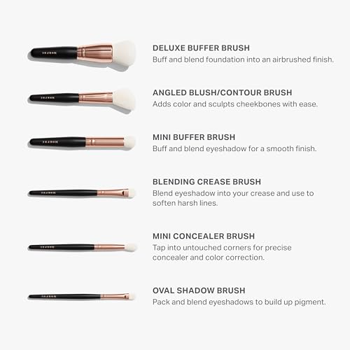 Morphe Rose Away Makeup Brushes - 6 Piece Make Up Brush Set of Eye and Face Brushes - Made with Synthetic Bristles and Includes Makeup Brush Case (6 Count)
