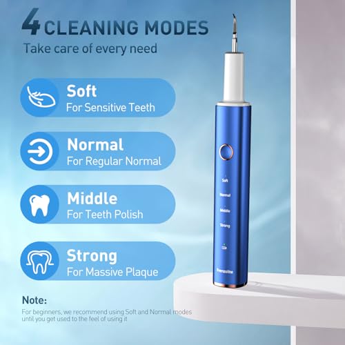 Dental Calculus Remover, Ultrasonic dental calculus remover for Teeth Cleaning with 4 Replaceable Heads and 3 Adjustable Modes