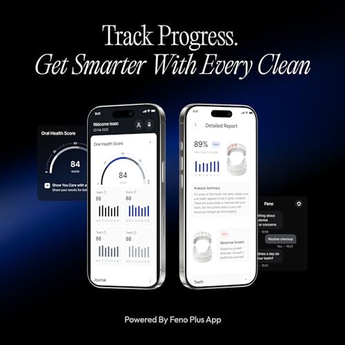 Feno Smartbrush Electric Toothbrush for Adults – AI-Powered Oscillating Toothbrush with App and Personalized Mouthpiece, 20-Second Deep Clean, Rechargeable, Includes 1 Bottle of Feno Foam Toothpaste