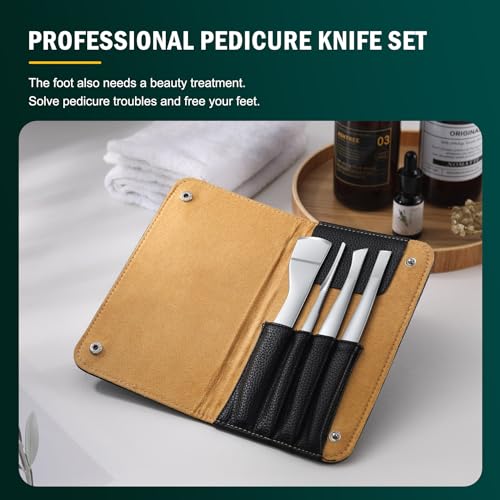 FVION Professional Pedicure Knife Set, 4PCS Ingrown Toenail Removal Blades Kit, Stainless Steel Callus Shaver Foot Blades - Silver