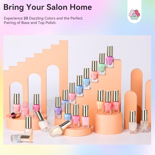 SAVILAND Color Artistry Nail Polish Set: 20+3 5ml Quick Dry Pastel Regular Nail Polish Kit Spring Summer Fingernail Polish Bulk with Base Glossy & Matte Top Polish Coat Nail Art Women Gift