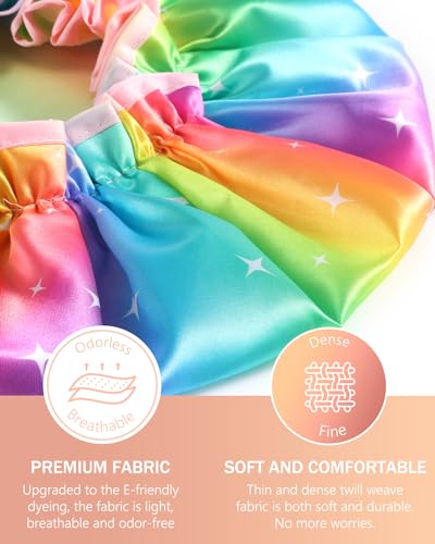 mikimini Sparkle Rainbow Shower Cap for Women Long Hair, Pack of 2,Double Layer Waterproof, X-Large, Reusable, Washable, No Smell, Fashion Bath Cap