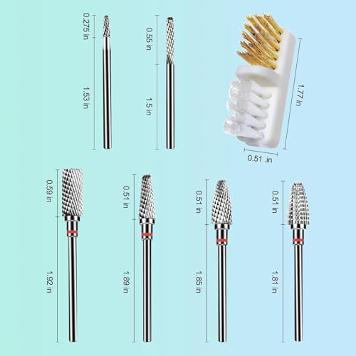 6Pcs Nail Drill Bits Set Professional, 3/32'' Electric Nail Drill Bits for Acrylic Gel Nails, Cuticle Nail Drill Bit Quick Gel Polish Remover Manicure Pedicure Tools with Cleaning Brush (Red)