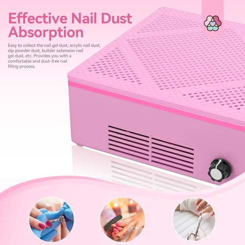 SAVILAND Nail Dust Collector Strong Suction: 60W Dust Collector Nail tech Electric Acrylic Extractor De Polvo De Uñas Profesional Detachable Filter Nail Dust Brush Nail Tech Quiet Nail Salon Home
