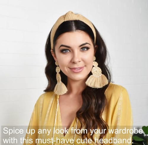 Knotted Headbands for Women Summer Trendy Straw Headband with Knot, 3PCS Women Boho Head Band for Beach Vacation Fashion Hair Accessories