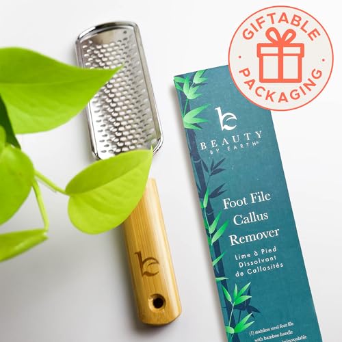 Foot File - Callus Remover Tool for Dead Skin Removal, at Home Pedicure Tools, Foot Rasp Callus Remover Feet and Heels, Smooth Soft Feet Using a Grater & Scraper (Bamboo & Stainless Steel) (1 Pack)
