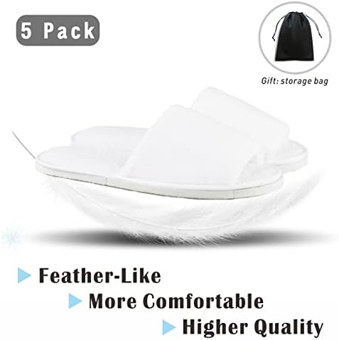 KHC-KHF Spa Slipper- 5 Pairs of Velvet Open Toe Slippers with Travel Bags- One Size Fit Most Men and Women for Spa