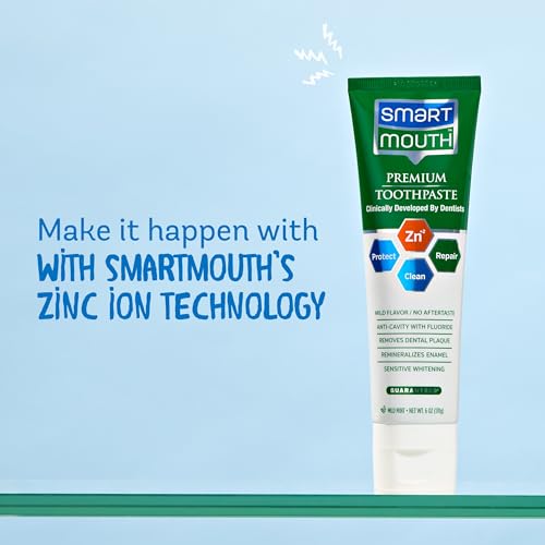 SmartMouth Premium Zinc Ion Toothpaste - Whitening - with Fluoride - Refreshing, Anti-Cavity Toothpaste for Adults - Strengthens Enamel - Mild Mint Flavor, 6 oz (2 Pack)