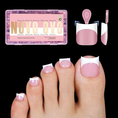 Short Toe Nail Tips White French Tip Press on with Moon Curve, BERRY PINK Thick Sharp Square Toenail Extension, Soft Gel False Nail Kit, Need Glue Builder Gel Top Coat x15 Sizes 240 pcs