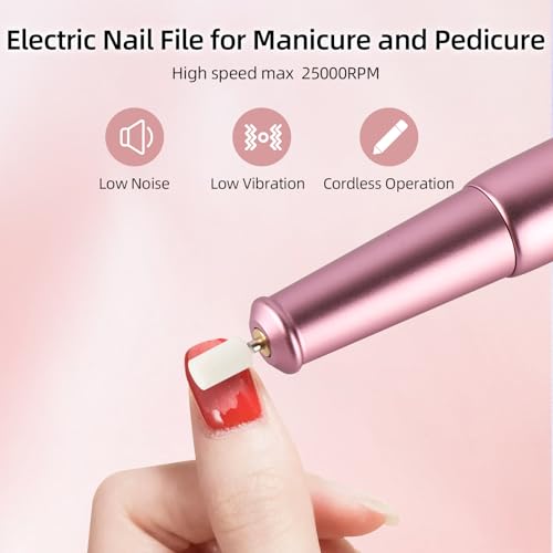 Electric Nail Files Cordless, Professional Nail Drill Machine for Acrylic Nails Gel with 5 Speeds, Portable Rechargeable E File Manicure Pedicure Kit Gifts for Girl Women Beginners