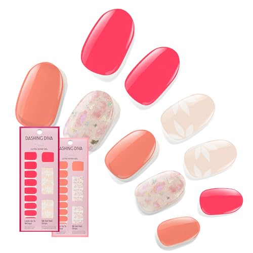 Dashing Diva Gloss Nail Strips Bundle - The Vivids Collection - Fruit Punch Petals & Papaya Breeze - UV Free, Chip Resistant, Long Lasting Gel Stickers - Contains 2 Sets