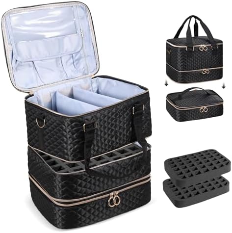 Nail Polish Organizer Case - Holds 84 Bottles Nail Polish & Nail Lamp Large Nail Polish Organizer Bag for Manicure Tools, Nail Polish Kit (Black)