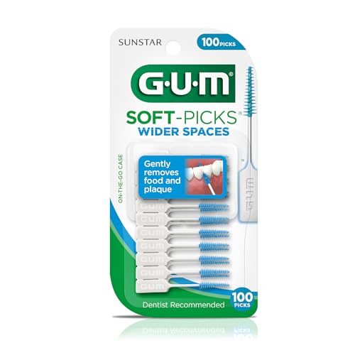 GUM Soft-Picks Wide Space, Easy to Use Dental Picks for Teeth Cleaning and Gum Health, with Convenient Carry Case, Dentist Recommended Dental Picks, 100 Count (Pack of 3)