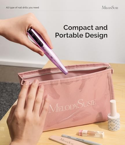 MelodySusie Cordless Electric Nail Drill, Portable Cordless Rechargeable Nail File Kit for Acrylic & Gel Nails, 25000RPM Professional Efile Set for Manicure Pedicure Polishing, PC180F Purple