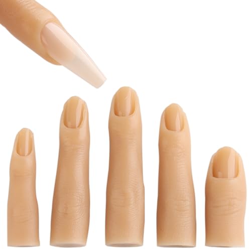 Silicone Practice Fingers for Acrylic Nails, 5PCS Soft Fake Fingers for Nails With 96PCS False Nail Tips, Nail Training Mannequin Finger, Nail Practice Hand for Acrylic Nail Kit