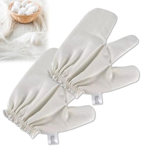 S-SNAIL-OO Gloves Raw Silk Massage Gloves Ayurvedic Massage, 100% Raw Silk with Elastic Wrist Bands Gloves for The Lymphatic System Dry Brushing Massage (2PCS)