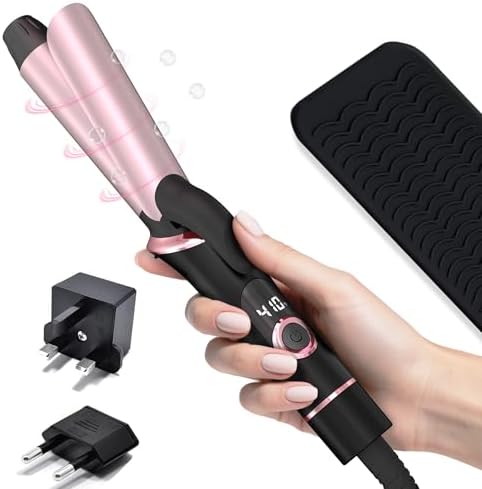 Mini Curling Iron for Travel, Dual Voltage Curling Wand with European, UK Plug Adapter, Small Wave Hair Curler for Short, Long Hair, Tiny Long Barrel Hot Tool Temp Control up to 410℉, 1 Inch