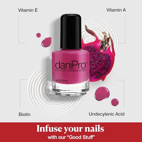 daniPro Doctor Formulated Nail Polish Lovely Lady deep pink Fingernail Polish & Toenail Polish, 0.5 oz with Undecylenic Acid, Biotin & Vitamins - Vegan Formula for Healthy Nails - Made in the USA