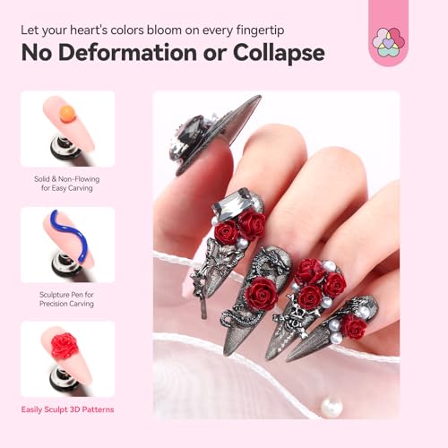 SAVILAND SSPro X 3D Nail Gel Set: 12 Colors Non-Sticky Soak Off 3D Sculpting Gel for Nail Art Painting Drawing Hand Carving Molding with Sculpture Pen for 3D Nail Art Design Home Salon Manicure DIY