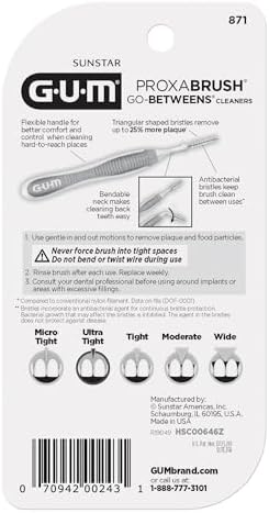 GUM Proxabrush Go-Betweens - Ultra Tight - Interdental Brushes - Soft Bristled Dental Picks for Plaque Removal Health - Safe for Braces & Dental Devices, 10ct (Pack of 6)