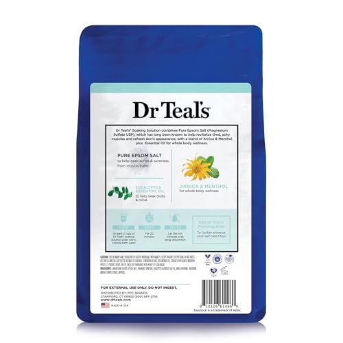 Dr Teal's Epsom Salt Magnesium Soak, Arnica Body Relief with Arnica, Menthol & Essential Oils, 3 lbs (Pack of 2)