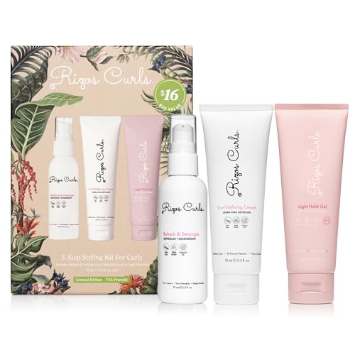 Rizos Curls 3-Step Styling Kit - Define, Style, Hold with Curl Defining Cream, Light Hold Gel & Refresh Spray Enhances Shine, Moisture & Frizz Control for All Curl Types Sulfate Paraben Free