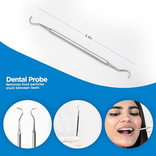 4tified Dental Tools Hygiene Kit 4 PCS French Stainless Steel Professional Teeth Cleaning Home Use Plaque Calculus Removal Tartar Scraper Scaler Fogless Mirror Dental Pick Vegan Leather case