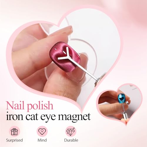 Heart Magnet for Cat Eye Gel Polish, Magnetic Nail Art Tool for Stunning Cat Eye , DIY Manicure Kit with Y-Shaped Guide Sticks, Nail Magnet for Home and Salon Use (2pcs)
