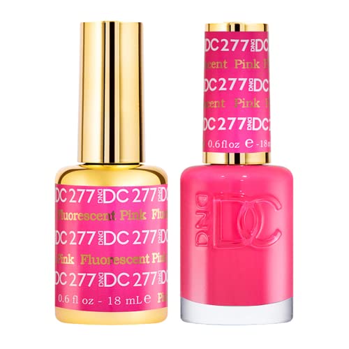 DND DC Gel Polish Set, Pink Collection, UV/LED Gel Polish and Air Dry Nail Lacquer, Matching Chip-Free Polish Duo, 277 Fluorescent Pink, 0.5 Fl Oz
