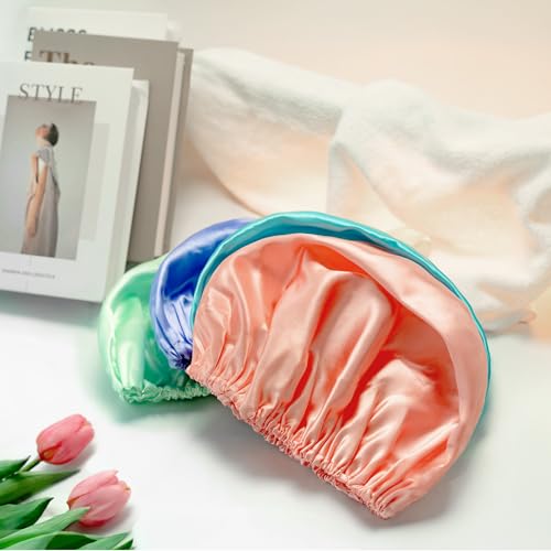 AmazerBath Shower Cap, 4-Pack Shower Caps for Women, Double Waterproof Layers Bathing Shower Hair Caps Protection EVA Shower Caps Reusable, Large Size