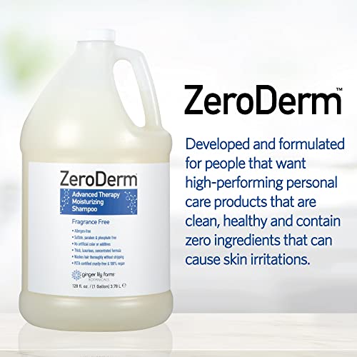 Ginger Lily Farms Botanicals ZeroDerm Advanced Therapy Moisturizing Shampoo for All Hair Types, 100% Vegan & Cruelty-Free, Fragrance Free, 1 Gallon (128 Fl. Oz.) Refill