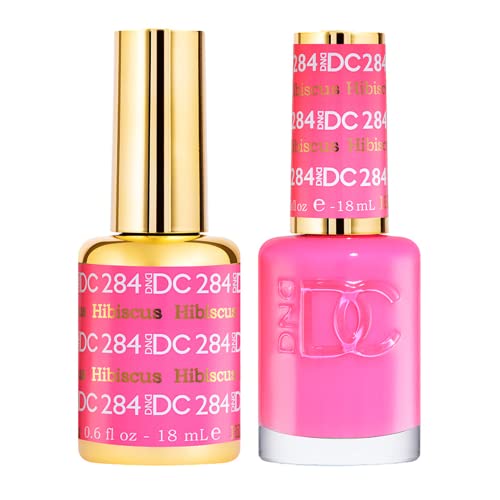 DND DC Gel Polish Set, Pink Collection, UV/LED Gel Polish and Air Dry Nail Lacquer, Matching Chip-Free Polish Duo, 284 Hibiscus, 0.5 Fl Oz