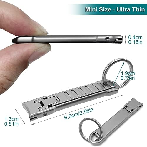 Nail Clippers for Natural Finger Nails Ultra Thin Mini Travel Portable Folding Wide Jaw Cutter with Glass Nail File Curved Trimmer for Fingernail Toenail, with Keychain(X021DB-S)