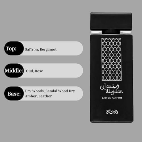 RASASI Wojdan Eau De Parfum Men Spray 100ML (3.38 OZ) Arabian Perfume - Warm Spicy, Floral and Woody Fragrance, Long Lasting, Captivating and Luxurious Masculine Scent