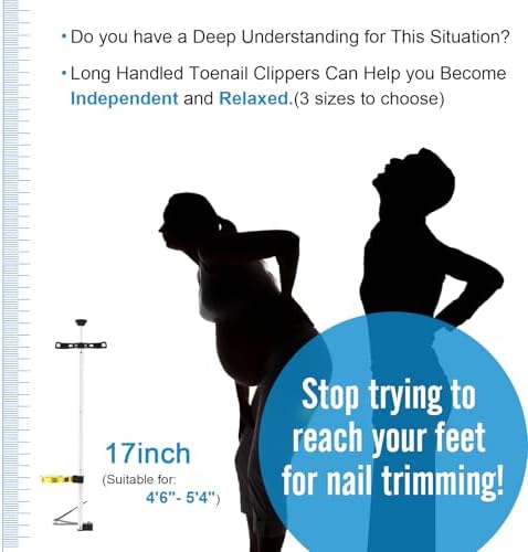 Long Handled Toenail Clippers Wide Jaw Opening, Free Bending, for Thick Nails, for The Seniors, Overweight, Disabled with Arthritis, Easy Reach Pedicure Auxiliary Tools (17" with Magnifier)