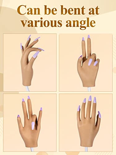 Practice Hand for Acrylic Nails- Silicone Nail Hand Practice Upgrade Nail Tips Never Fall Off, Fake Nail Manican Hand for Nail Practice, Flexible Practice Maniquin Hand with 200PCS Nail Tips